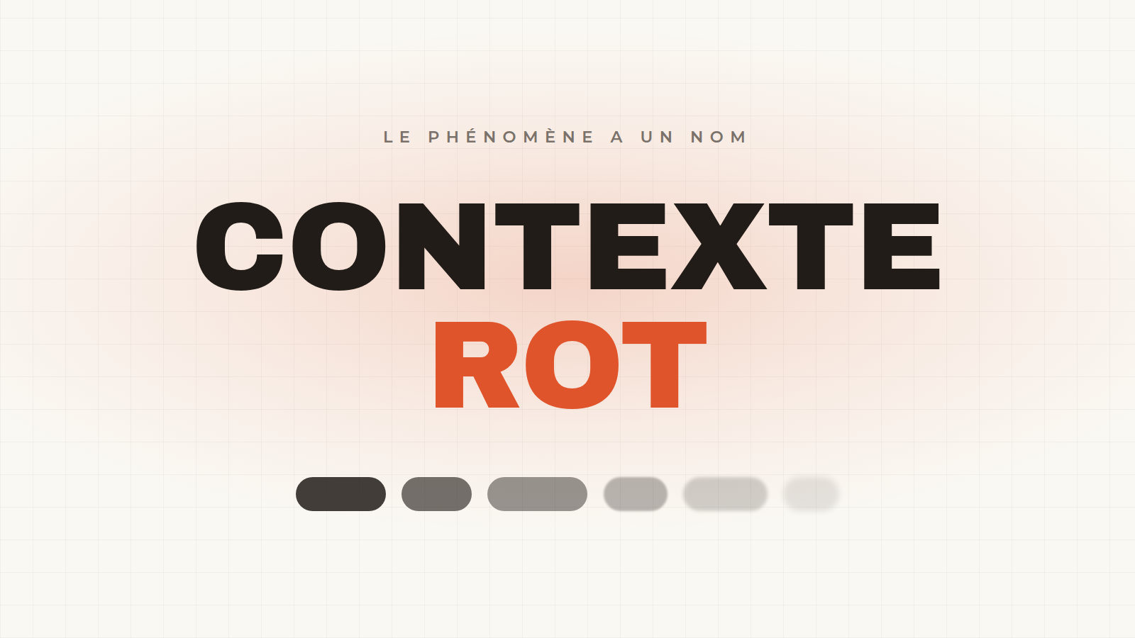 Le mot « contexte rot » en très grandes capitales sur fond papier, « rot » en vermillon, au-dessus d'une file de bulles de conversation qui pâlissent et se floutent à mesure qu'elles s'accumulent.