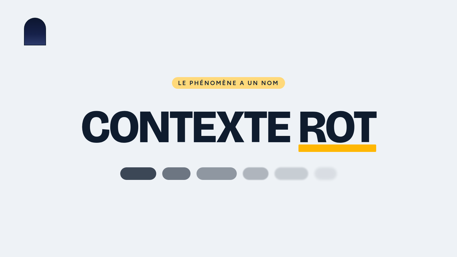 Le mot « contexte rot » en grandes capitales bleu encre sur fond ciel, « rot » souligné de jaune, au-dessus d'une file de bulles de conversation qui pâlissent et se floutent.